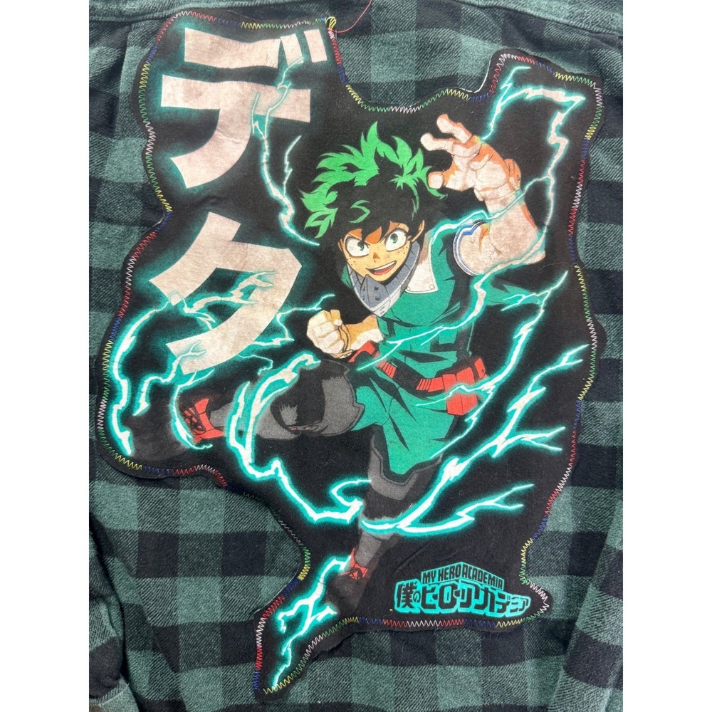 Vans My Hero Academia Deku Custom Plaid Flannel Shirt Mens Large Green Black